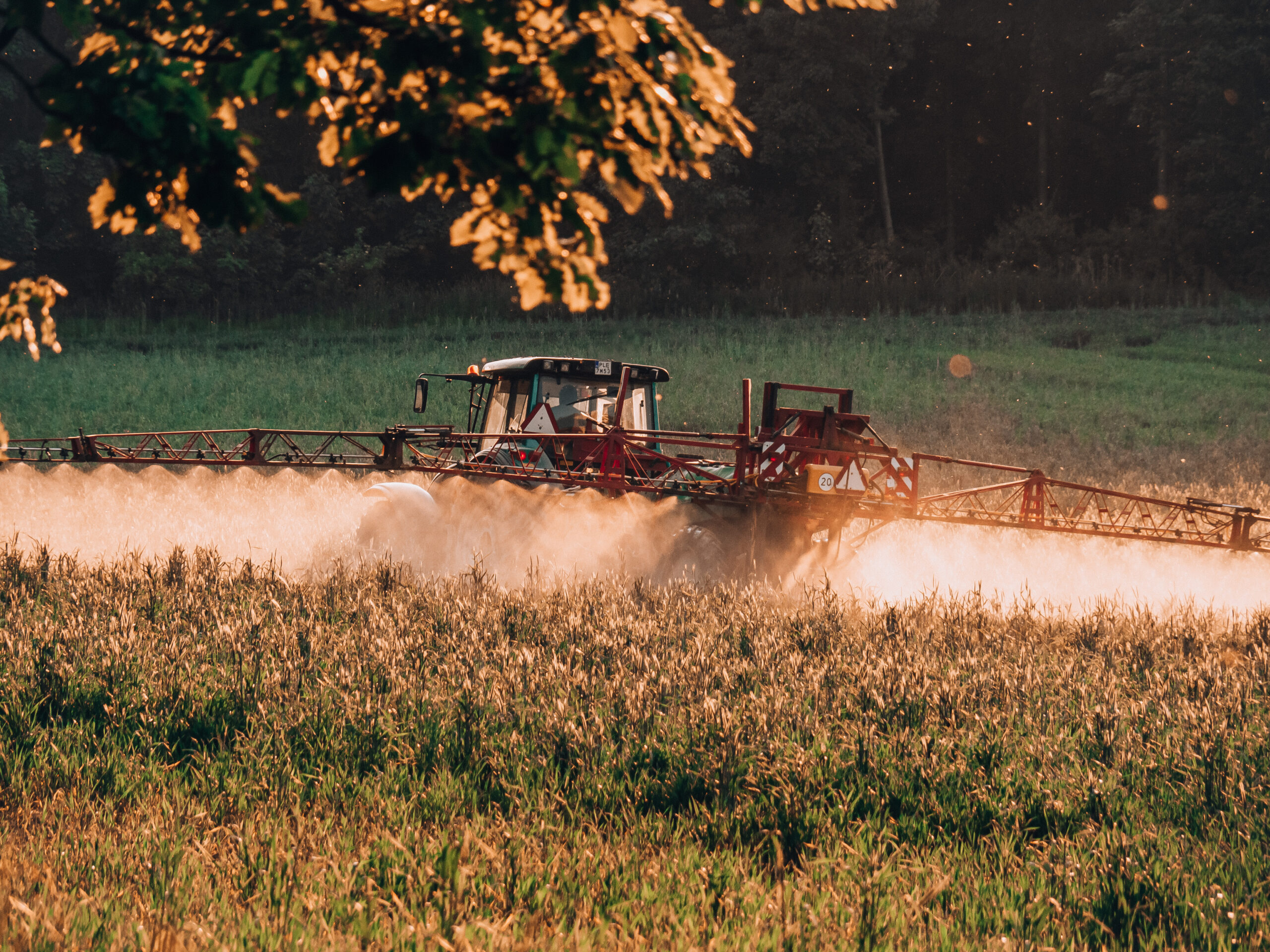Zachód, traktor na polu